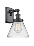 916-1W-BK-G42 1-Light 8" Matte Black Sconce - Clear Large Cone Glass - LED Bulb - Dimmensions: 8 x 9 x 13 - Glass Up or Down: Yes