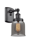 916-1W-BK-G53 1-Light 5" Matte Black Sconce - Plated Smoke Small Bell Glass - LED Bulb - Dimmensions: 5 x 6.5 x 12 - Glass Up or Down: Yes