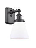 916-1W-BK-G61 1-Light 6" Matte Black Sconce - Matte White Cased Small Cone Glass - LED Bulb - Dimmensions: 6 x 7.5 x 11 - Glass Up or Down: Yes