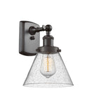 916-1W-OB-G44 1-Light 8" Oil Rubbed Bronze Sconce - Seedy Large Cone Glass - LED Bulb - Dimmensions: 8 x 9 x 13 - Glass Up or Down: Yes