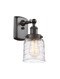 916-1W-OB-G513 1-Light 5" Oil Rubbed Bronze Sconce - Clear Deco Swirl Small Bell Glass - LED Bulb - Dimmensions: 5 x 6.5 x 12 - Glass Up or Down: Yes