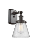 916-1W-OB-G64 1-Light 6" Oil Rubbed Bronze Sconce - Seedy Small Cone Glass - LED Bulb - Dimmensions: 6 x 7.5 x 11 - Glass Up or Down: Yes