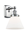 916-1W-PC-G41 1-Light 8" Polished Chrome Sconce - Matte White Cased Large Cone Glass - LED Bulb - Dimmensions: 8 x 9 x 13 - Glass Up or Down: Yes