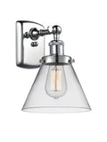 916-1W-PC-G42 1-Light 8" Polished Chrome Sconce - Clear Large Cone Glass - LED Bulb - Dimmensions: 8 x 9 x 13 - Glass Up or Down: Yes
