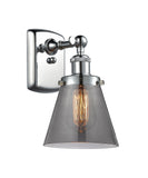 916-1W-PC-G63 1-Light 6" Polished Chrome Sconce - Plated Smoke Small Cone Glass - LED Bulb - Dimmensions: 6 x 7.5 x 11 - Glass Up or Down: Yes