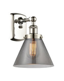 916-1W-PN-G43 1-Light 8" Polished Nickel Sconce - Plated Smoke Large Cone Glass - LED Bulb - Dimmensions: 8 x 9 x 13 - Glass Up or Down: Yes