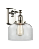 916-1W-PN-G72 1-Light 8" Polished Nickel Sconce - Clear Large Bell Glass - LED Bulb - Dimmensions: 8 x 9 x 13 - Glass Up or Down: Yes