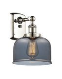 916-1W-PN-G73 1-Light 8" Polished Nickel Sconce - Plated Smoke Large Bell Glass - LED Bulb - Dimmensions: 8 x 9 x 13 - Glass Up or Down: Yes