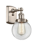 916-1W-SN-G202-6 1-Light 6" Brushed Satin Nickel Sconce - Clear Beacon Glass - LED Bulb - Dimmensions: 6 x 7.5 x 11 - Glass Up or Down: Yes