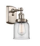 916-1W-SN-G52 1-Light 5" Brushed Satin Nickel Sconce - Clear Small Bell Glass - LED Bulb - Dimmensions: 5 x 6.5 x 12 - Glass Up or Down: Yes