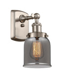916-1W-SN-G53 1-Light 5" Brushed Satin Nickel Sconce - Plated Smoke Small Bell Glass - LED Bulb - Dimmensions: 5 x 6.5 x 12 - Glass Up or Down: Yes