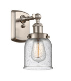 916-1W-SN-G54 1-Light 5" Brushed Satin Nickel Sconce - Seedy Small Bell Glass - LED Bulb - Dimmensions: 5 x 6.5 x 12 - Glass Up or Down: Yes