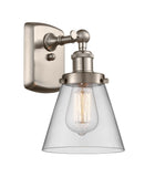 916-1W-SN-G62 1-Light 6" Brushed Satin Nickel Sconce - Clear Small Cone Glass - LED Bulb - Dimmensions: 6 x 7.5 x 11 - Glass Up or Down: Yes