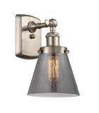 916-1W-SN-G63 1-Light 6" Brushed Satin Nickel Sconce - Plated Smoke Small Cone Glass - LED Bulb - Dimmensions: 6 x 7.5 x 11 - Glass Up or Down: Yes