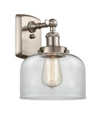 916-1W-SN-G72 1-Light 8" Brushed Satin Nickel Sconce - Clear Large Bell Glass - LED Bulb - Dimmensions: 8 x 9 x 13 - Glass Up or Down: Yes