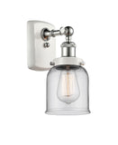 916-1W-WPC-G52 1-Light 5" White and Polished Chrome Sconce - Clear Small Bell Glass - LED Bulb - Dimmensions: 5 x 6.5 x 12 - Glass Up or Down: Yes
