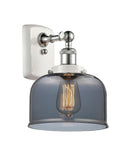 916-1W-WPC-G73 1-Light 8" White and Polished Chrome Sconce - Plated Smoke Large Bell Glass - LED Bulb - Dimmensions: 8 x 9 x 13 - Glass Up or Down: Yes
