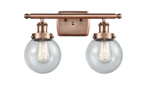 2-Light 16" Beacon Bath Vanity Light - Globe-Orb Seedy Glass - Choice of Finish And Incandesent Or LED Bulbs