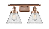 2-Light 16" Antique Copper Bath Vanity Light - Seedy Large Cone Glass LED