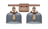 2-Light 16" Antique Copper Bath Vanity Light - Plated Smoke Large Bell Glass LED