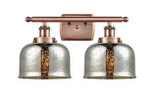 2-Light 16" Antique Copper Bath Vanity Light - Silver Plated Mercury Large Bell Glass LED