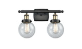 916-2W-BAB-G204-6 2-Light 16" Black Antique Brass Bath Vanity Light - Seedy Beacon Glass - LED Bulb - Dimmensions: 16 x 7.5 x 11 - Glass Up or Down: Yes