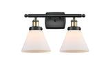 916-2W-BAB-G41 2-Light 16" Black Antique Brass Bath Vanity Light - Matte White Cased Large Cone Glass - LED Bulb - Dimmensions: 16 x 9 x 13 - Glass Up or Down: Yes