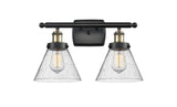 916-2W-BAB-G44 2-Light 16" Black Antique Brass Bath Vanity Light - Seedy Large Cone Glass - LED Bulb - Dimmensions: 16 x 9 x 13 - Glass Up or Down: Yes