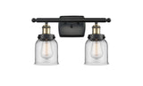 916-2W-BAB-G52 2-Light 16" Black Antique Brass Bath Vanity Light - Clear Small Bell Glass - LED Bulb - Dimmensions: 16 x 6.5 x 12 - Glass Up or Down: Yes