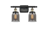 916-2W-BAB-G53 2-Light 16" Black Antique Brass Bath Vanity Light - Plated Smoke Small Bell Glass - LED Bulb - Dimmensions: 16 x 6.5 x 12 - Glass Up or Down: Yes