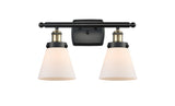 916-2W-BAB-G61 2-Light 16" Black Antique Brass Bath Vanity Light - Matte White Cased Small Cone Glass - LED Bulb - Dimmensions: 16 x 7.5 x 11 - Glass Up or Down: Yes