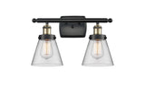 916-2W-BAB-G62 2-Light 16" Black Antique Brass Bath Vanity Light - Clear Small Cone Glass - LED Bulb - Dimmensions: 16 x 7.5 x 11 - Glass Up or Down: Yes