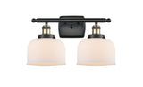 916-2W-BAB-G71 2-Light 16" Black Antique Brass Bath Vanity Light - Matte White Cased Large Bell Glass - LED Bulb - Dimmensions: 16 x 9 x 13 - Glass Up or Down: Yes