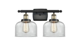916-2W-BAB-G72 2-Light 16" Black Antique Brass Bath Vanity Light - Clear Large Bell Glass - LED Bulb - Dimmensions: 16 x 9 x 13 - Glass Up or Down: Yes