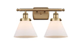 916-2W-BB-G41 2-Light 16" Brushed Brass Bath Vanity Light - Matte White Cased Large Cone Glass - LED Bulb - Dimmensions: 16 x 9 x 13 - Glass Up or Down: Yes