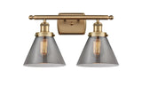 916-2W-BB-G43 2-Light 16" Brushed Brass Bath Vanity Light - Plated Smoke Large Cone Glass - LED Bulb - Dimmensions: 16 x 9 x 13 - Glass Up or Down: Yes