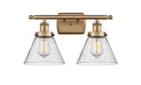 916-2W-BB-G44 2-Light 16" Brushed Brass Bath Vanity Light - Seedy Large Cone Glass - LED Bulb - Dimmensions: 16 x 9 x 13 - Glass Up or Down: Yes
