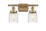 916-2W-BB-G513 2-Light 16" Brushed Brass Bath Vanity Light - Clear Deco Swirl Small Bell Glass - LED Bulb - Dimmensions: 16 x 6.5 x 12 - Glass Up or Down: Yes
