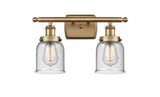 916-2W-BB-G54 2-Light 16" Brushed Brass Bath Vanity Light - Seedy Small Bell Glass - LED Bulb - Dimmensions: 16 x 6.5 x 12 - Glass Up or Down: Yes