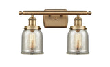 916-2W-BB-G58 2-Light 16" Brushed Brass Bath Vanity Light - Silver Plated Mercury Small Bell Glass - LED Bulb - Dimmensions: 16 x 6.5 x 12 - Glass Up or Down: Yes