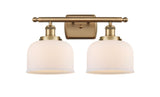 916-2W-BB-G71 2-Light 16" Brushed Brass Bath Vanity Light - Matte White Cased Large Bell Glass - LED Bulb - Dimmensions: 16 x 9 x 13 - Glass Up or Down: Yes