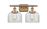 916-2W-BB-G72 2-Light 16" Brushed Brass Bath Vanity Light - Clear Large Bell Glass - LED Bulb - Dimmensions: 16 x 9 x 13 - Glass Up or Down: Yes