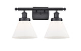 916-2W-BK-G41 2-Light 16" Matte Black Bath Vanity Light - Matte White Cased Large Cone Glass - LED Bulb - Dimmensions: 16 x 9 x 13 - Glass Up or Down: Yes