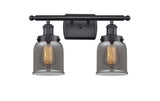 916-2W-BK-G53 2-Light 16" Matte Black Bath Vanity Light - Plated Smoke Small Bell Glass - LED Bulb - Dimmensions: 16 x 6.5 x 12 - Glass Up or Down: Yes