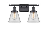 916-2W-BK-G62 2-Light 16" Matte Black Bath Vanity Light - Clear Small Cone Glass - LED Bulb - Dimmensions: 16 x 7.5 x 11 - Glass Up or Down: Yes
