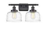 916-2W-BK-G713 2-Light 16" Matte Black Bath Vanity Light - Clear Deco Swirl Large Bell Glass - LED Bulb - Dimmensions: 16 x 9 x 13 - Glass Up or Down: Yes