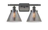 916-2W-OB-G43 2-Light 16" Oil Rubbed Bronze Bath Vanity Light - Plated Smoke Large Cone Glass - LED Bulb - Dimmensions: 16 x 9 x 13 - Glass Up or Down: Yes