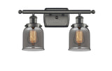 916-2W-OB-G53 2-Light 16" Oil Rubbed Bronze Bath Vanity Light - Plated Smoke Small Bell Glass - LED Bulb - Dimmensions: 16 x 6.5 x 12 - Glass Up or Down: Yes