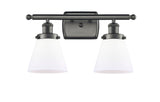 916-2W-OB-G61 2-Light 16" Oil Rubbed Bronze Bath Vanity Light - Matte White Cased Small Cone Glass - LED Bulb - Dimmensions: 16 x 7.5 x 11 - Glass Up or Down: Yes