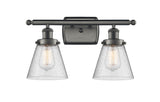 916-2W-OB-G64 2-Light 16" Oil Rubbed Bronze Bath Vanity Light - Seedy Small Cone Glass - LED Bulb - Dimmensions: 16 x 7.5 x 11 - Glass Up or Down: Yes